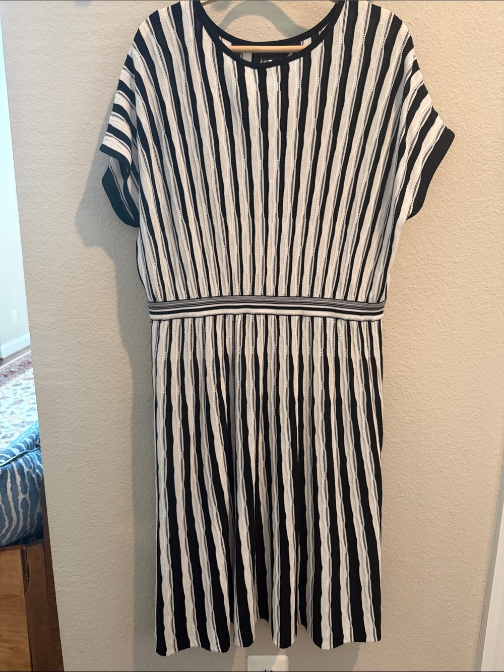 Ming Wang Black and White Vertical Stripe Midi Dress